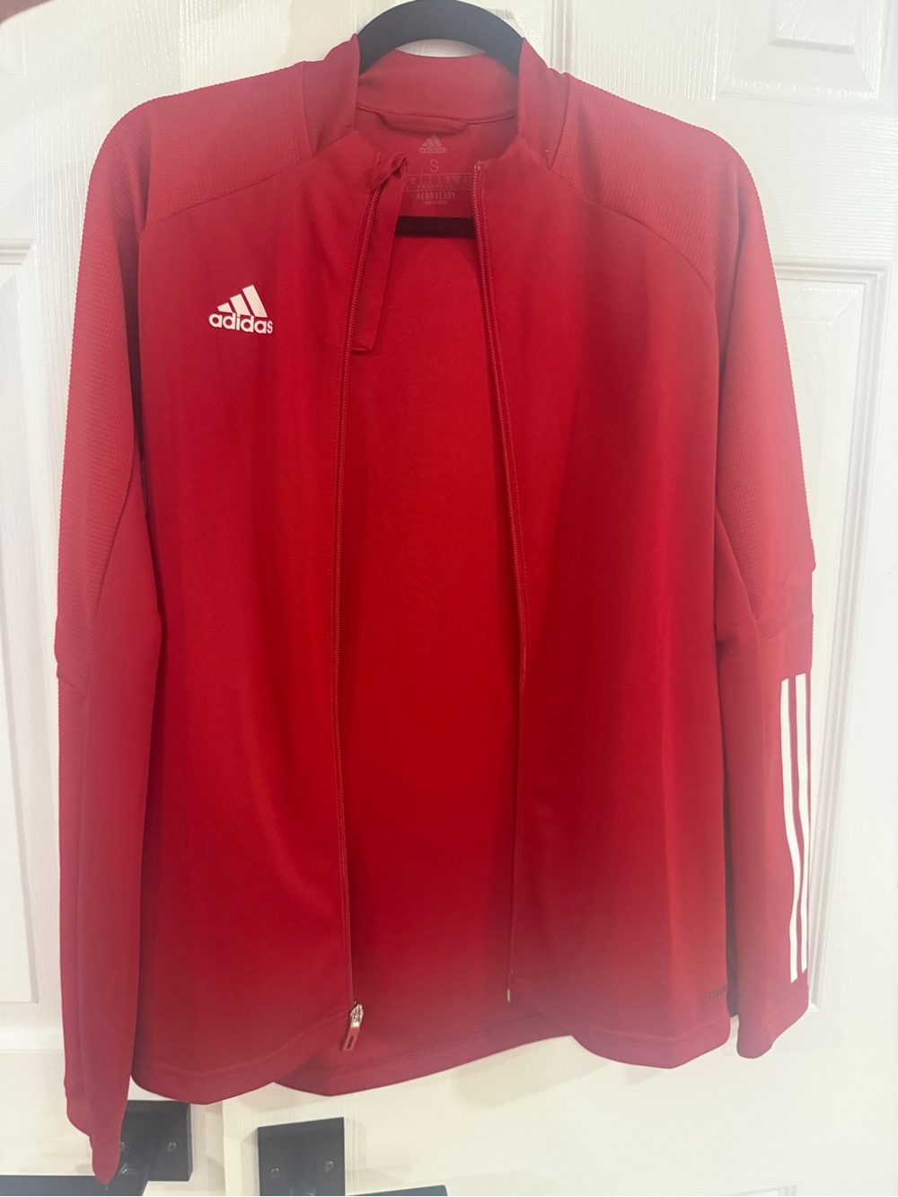 adidas Red Full-Zip Training Jacket with White Stripe Detail
